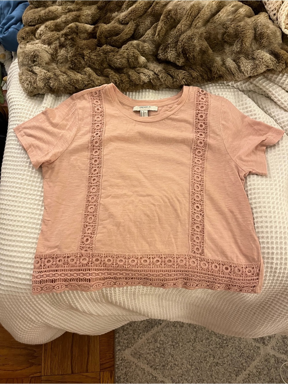Forever 21 Pink Short-Sleeve Tee with Crochet Trim